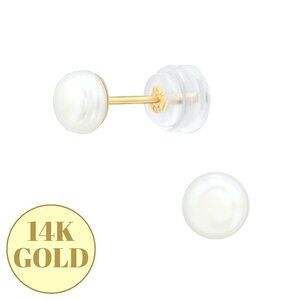 Solid 14K Gold Genuine Pearl Earrings 5mm